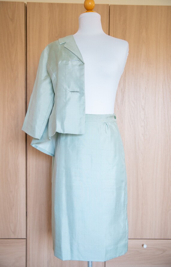 1950s/1960s Ice Blue Silk Skirt Suit // Matching … - image 5