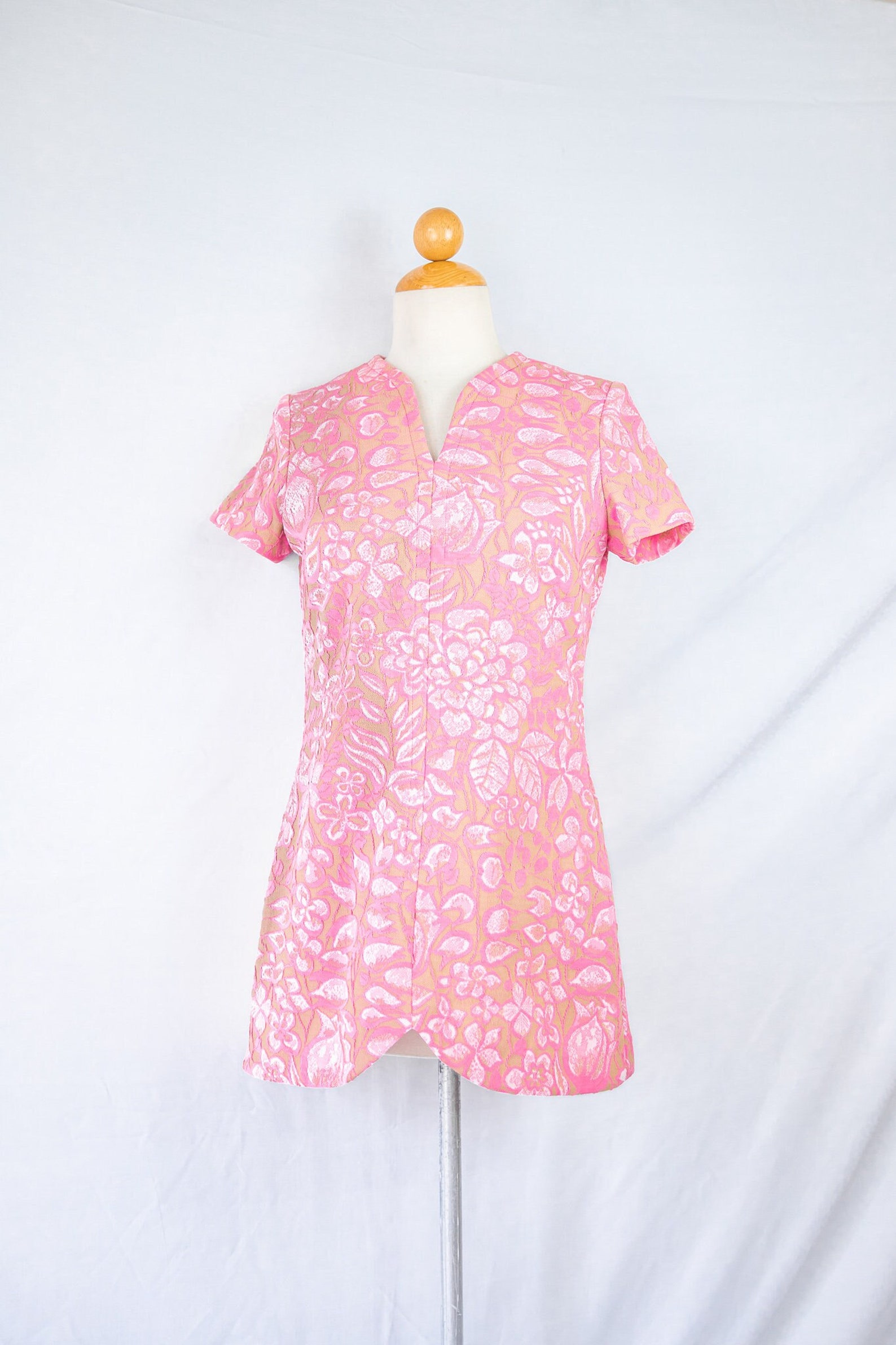 1960s Mod Micro Mini Pink Brocade Dress / Extra Small - Etsy