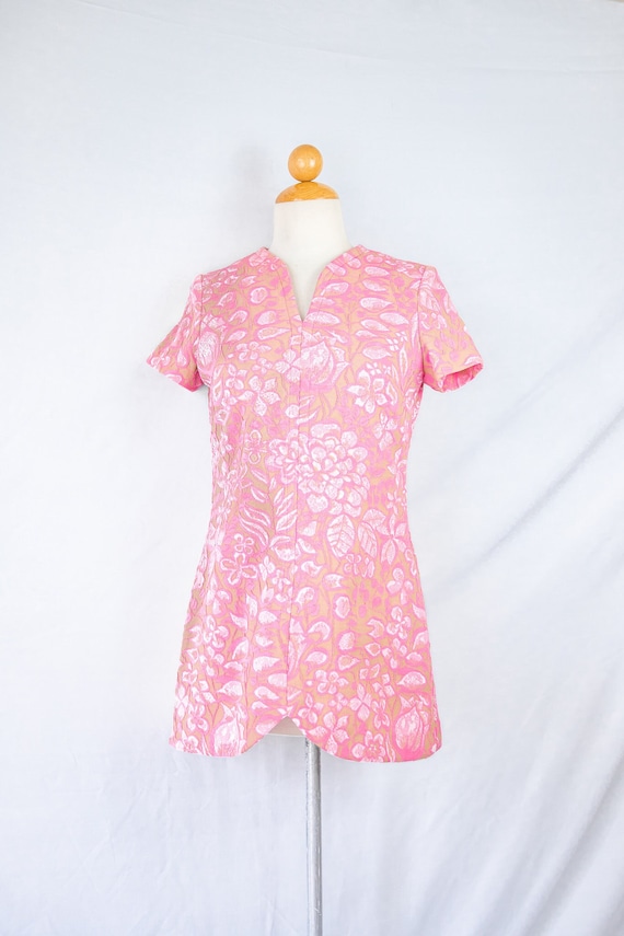 1960s mod micro mini pink brocade dress / extra sm