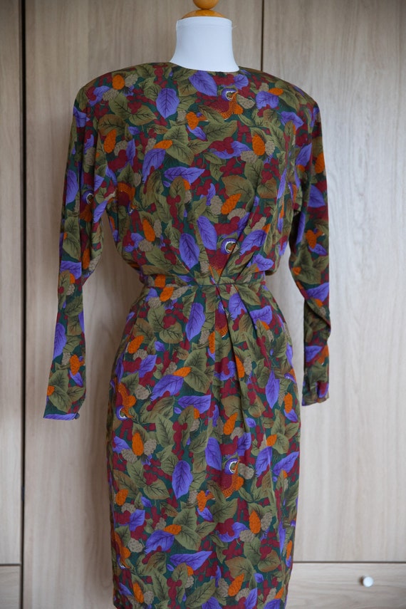 1980s Bird Print Dress / Tulip Skirt / Silk - image 1