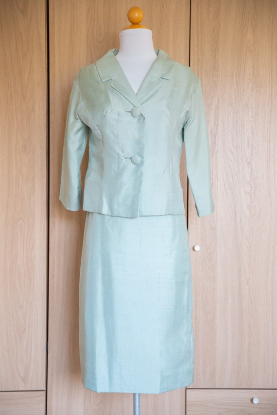 1950s/1960s Ice Blue Silk Skirt Suit // Matching … - image 3