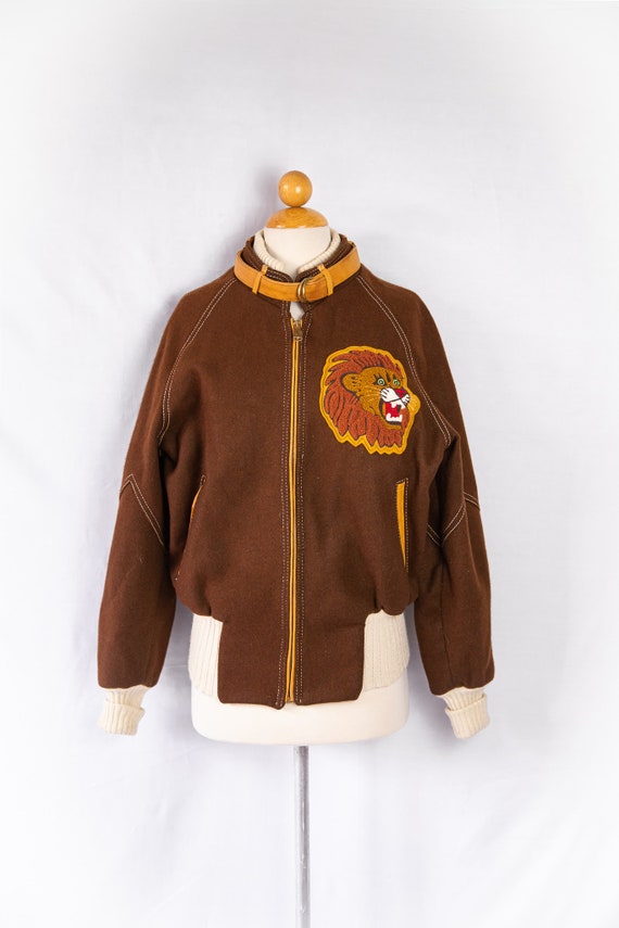 1960s Stuart Nelson brown varsity bomber jacket / 