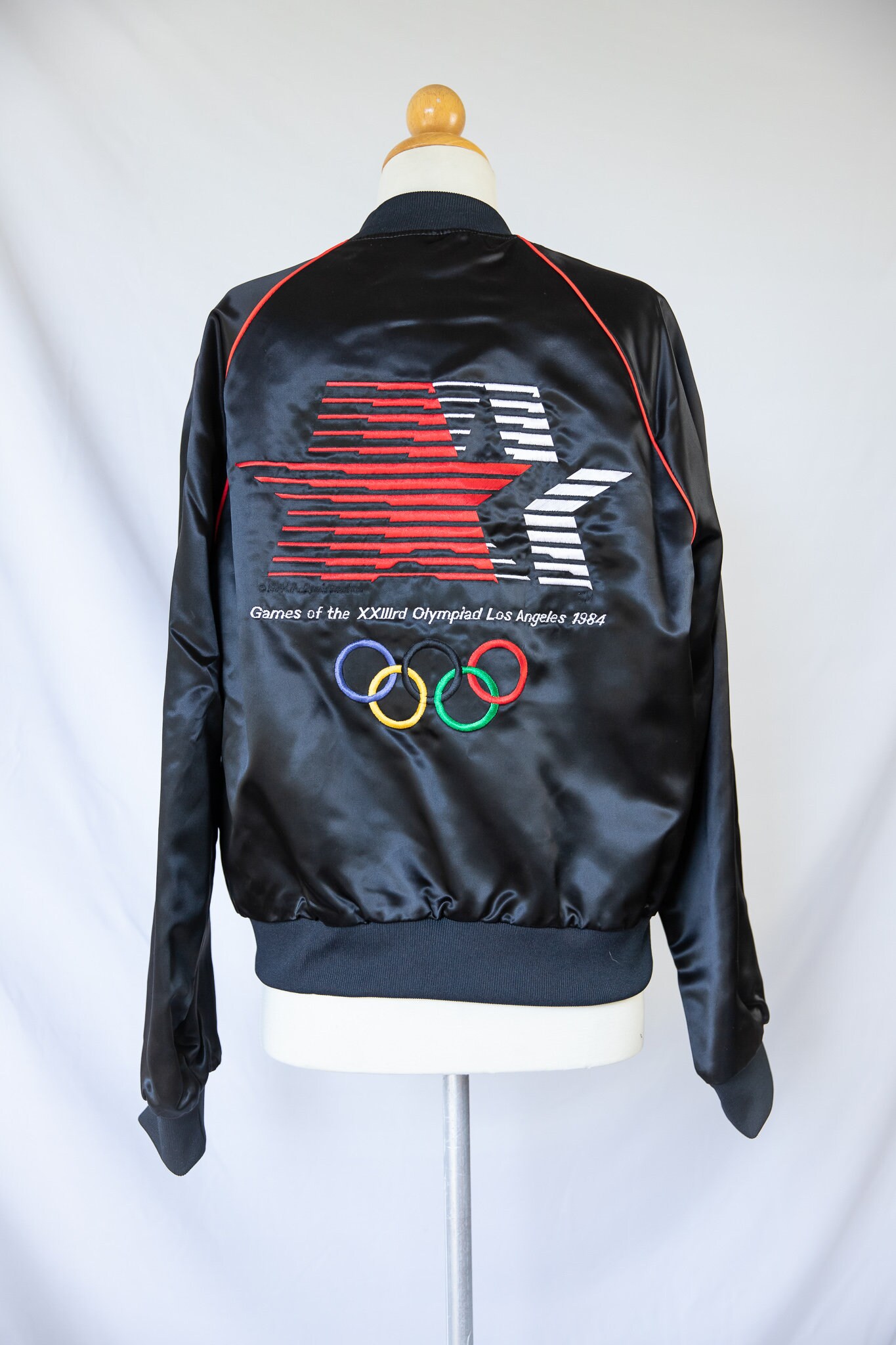 RARE Official 1984 Olympics Flight Crew Satin Bomber Jacket