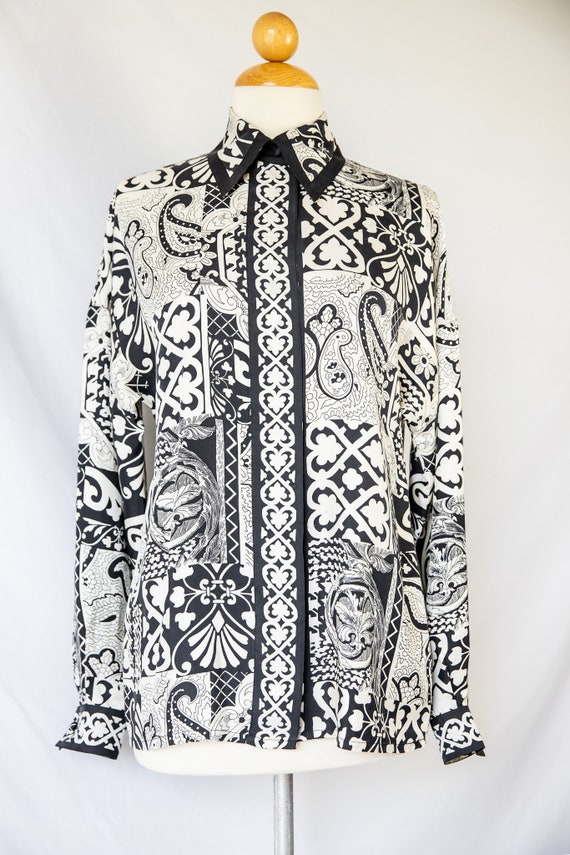 Vintage Black and Ivory Silk Blouse - image 1