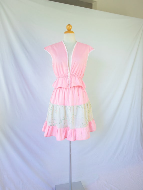 1970s Pink Peplum Top and Skirt Set / extra small 