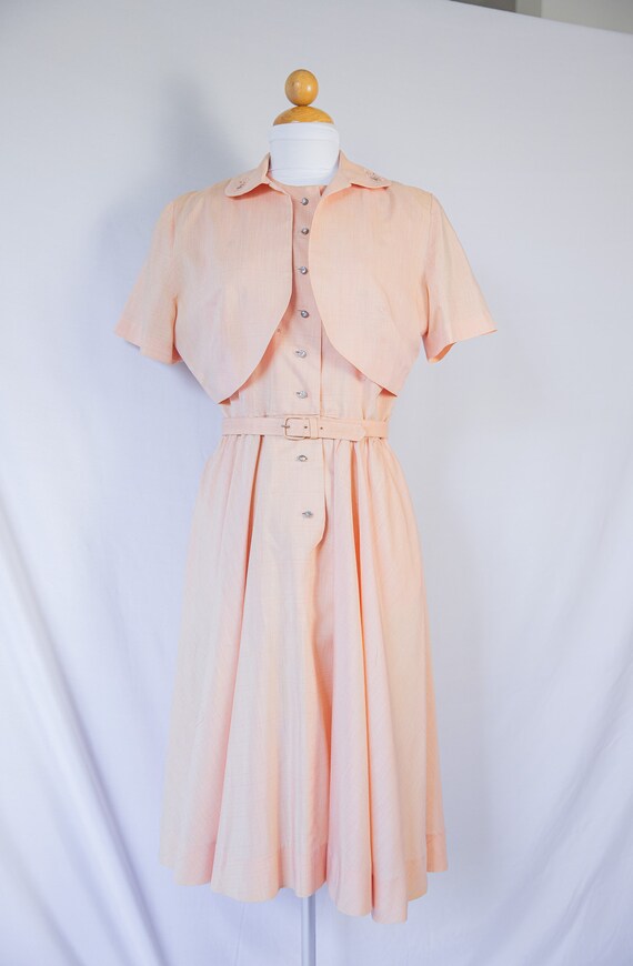 1940s-1950s Salmon Pink Wiggle Dress with Matchin… - image 8