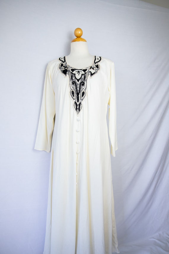 1970s white moroccan caftan / embroidered & beade… - image 7