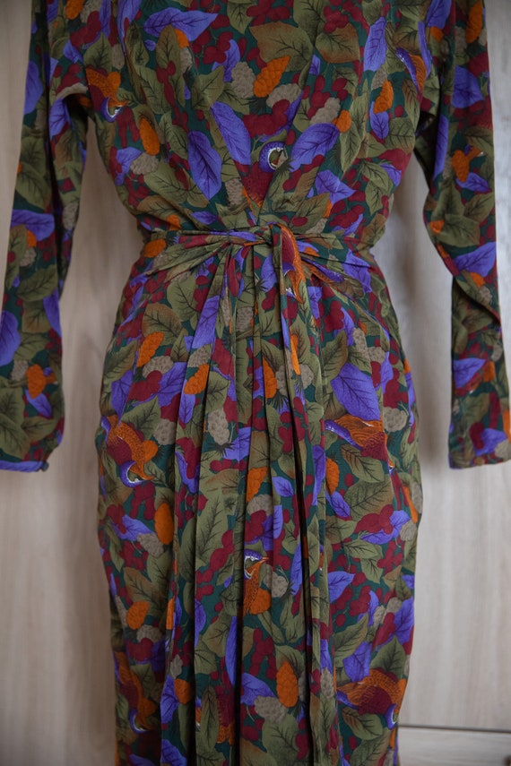 1980s Bird Print Dress / Tulip Skirt / Silk - image 7