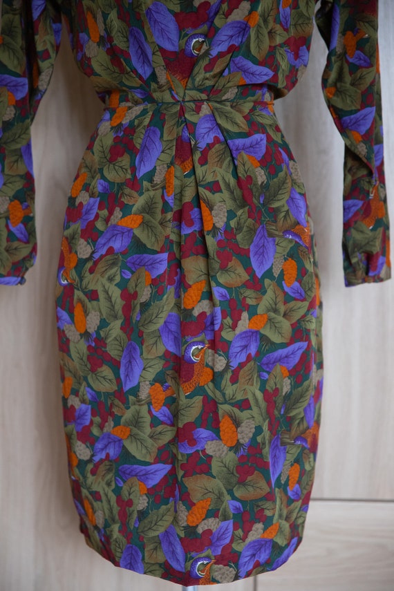 1980s Bird Print Dress / Tulip Skirt / Silk - image 5