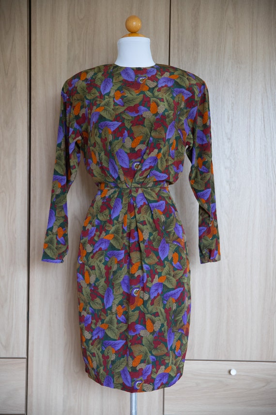 1980s Bird Print Dress / Tulip Skirt / Silk - image 9