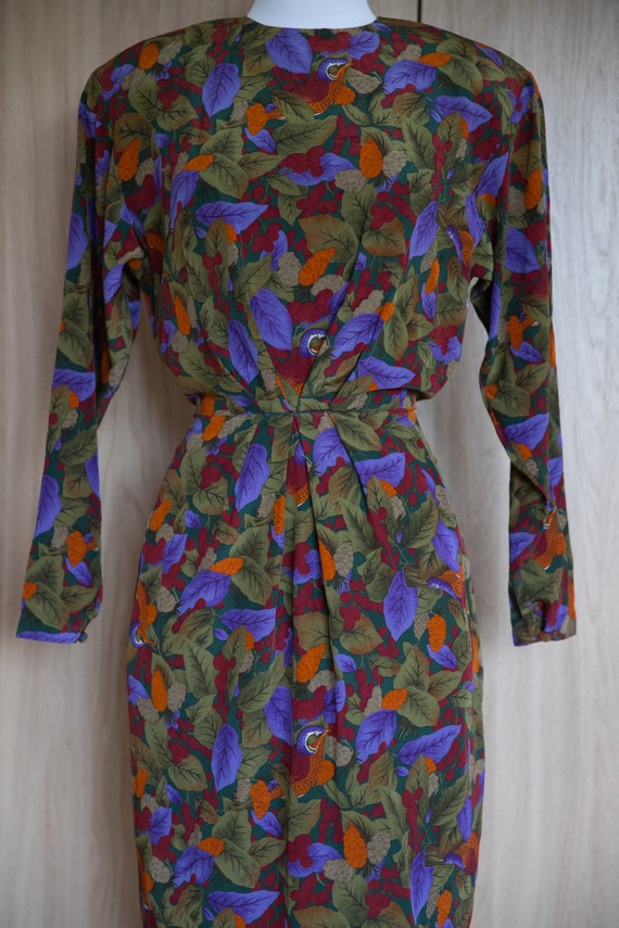 1980s Bird Print Dress / Tulip Skirt / Silk - image 2