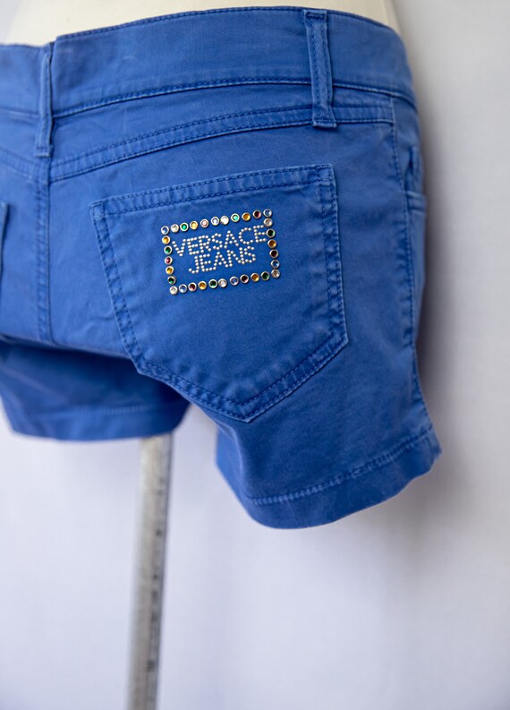 Y2K Versace blue shorts with rhinestone logo pock… - image 3