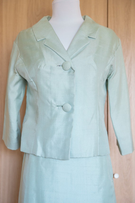 1950s/1960s Ice Blue Silk Skirt Suit // Matching … - image 10