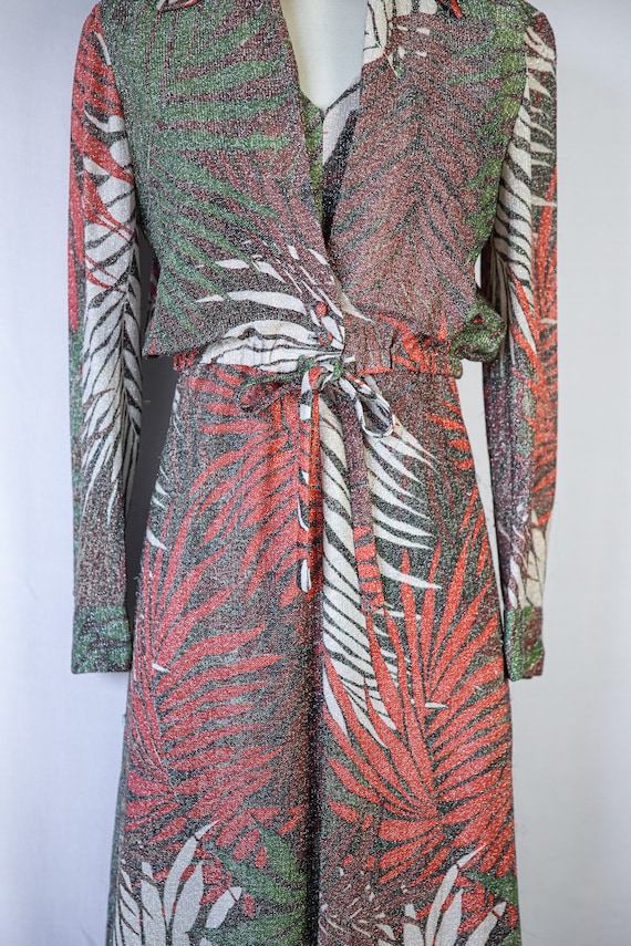 RARE 1970s Tropical Disco Sparkle Maxi & Jacket S… - image 3