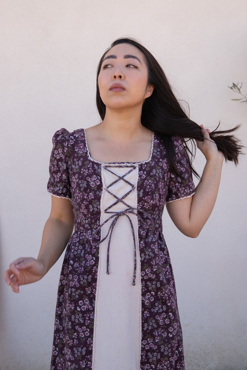 1970s Candi Jones Cottage Core Babydoll Corset Tie Dress / Extra Small ...