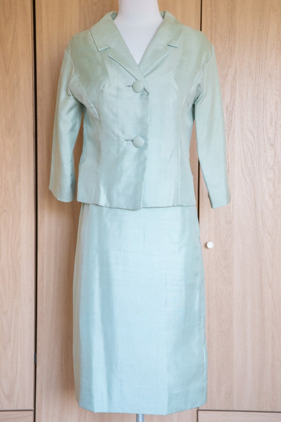 1950s/1960s Ice Blue Silk Skirt Suit // Matching … - image 6