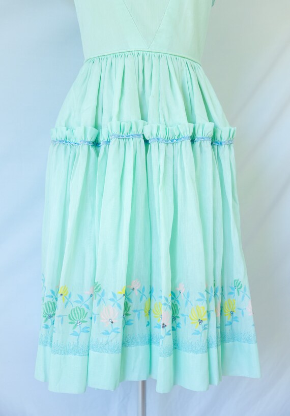 Pastel Green Flounce Dress with Floral Trim and R… - image 4