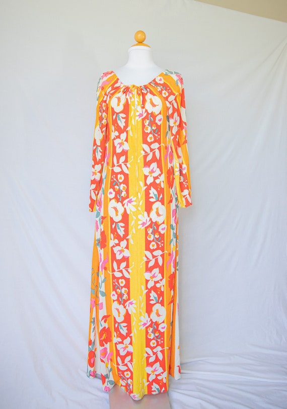 1960s Hawaiian Maxi Toweling Dress