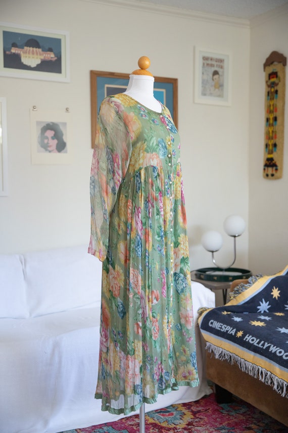 90's Rose Print Silk Midi Dress by Silk Studio