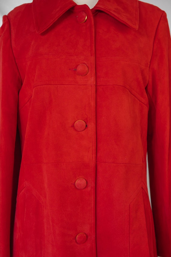 1960's Orange Red Biba Style Suede Coat / Small - image 7