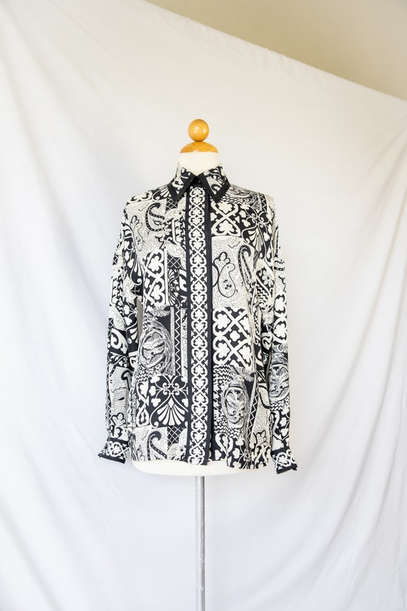 Vintage Black and Ivory Silk Blouse - image 9