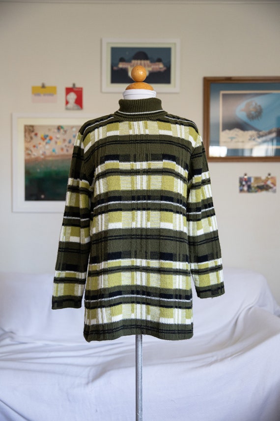 MOD Green Plaid Knit Turtle Neck Sweater