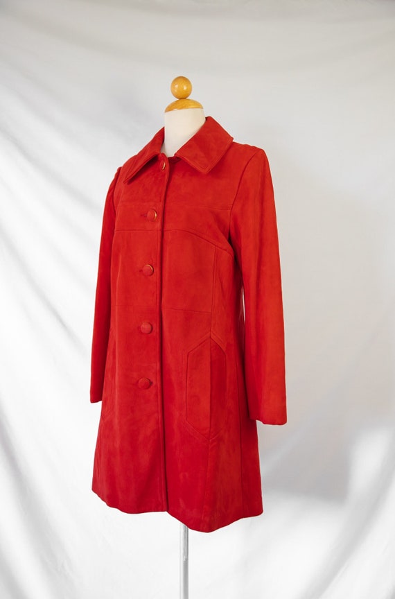 1960's Orange Red Biba Style Suede Coat / Small