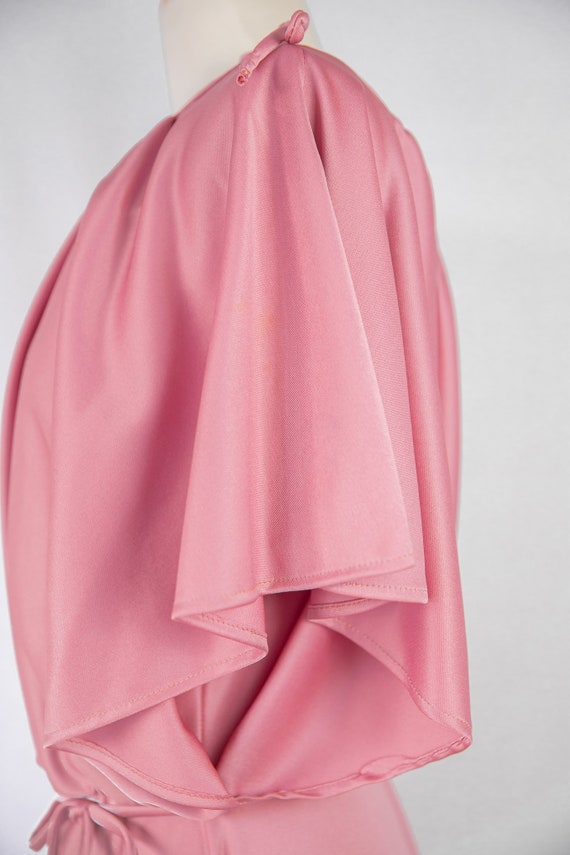 1970s rose colored dress / blouson cape sleeve - image 4