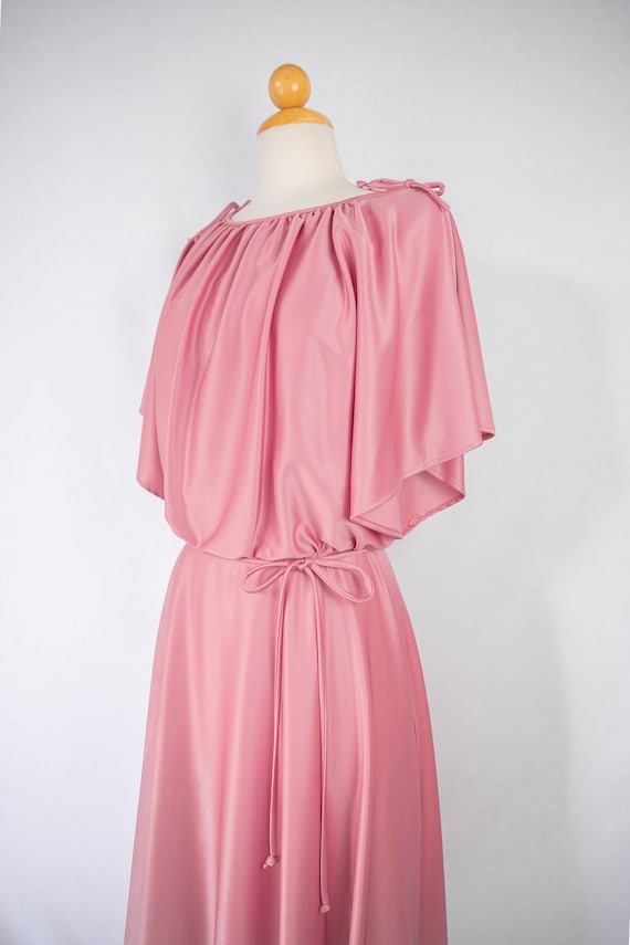 1970s rose colored dress / blouson cape sleeve