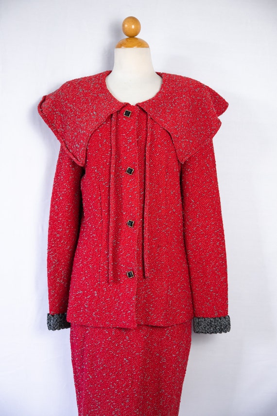 1990s Jennifer Roberts red & grey jacket and skirt set Gem
