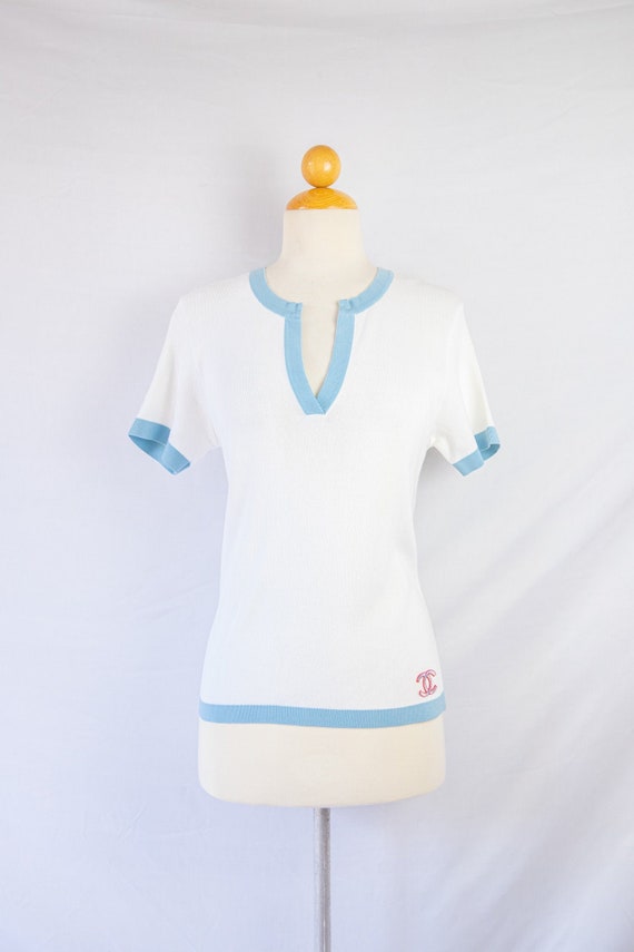 Y2K CHANEL CC Logos Short Sleeve Top White and Light Blue Small to Medium Etsy