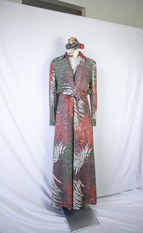 RARE 1970s Tropical Disco Sparkle Maxi & Jacket S… - image 7