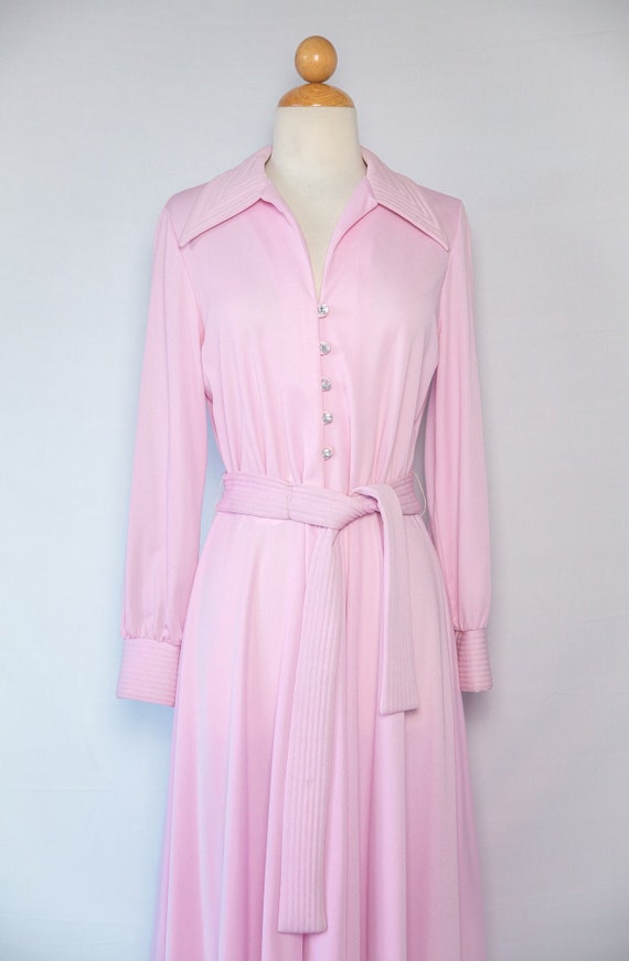 60’s Pink Maxi Dress w/ Rhinestone Buttons
