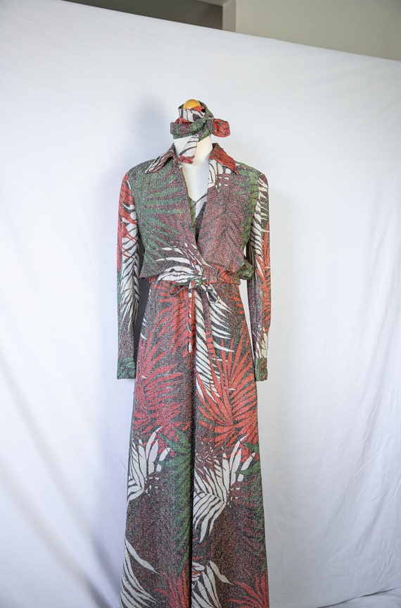 RARE 1970s Tropical Disco Sparkle Maxi & Jacket S… - image 1