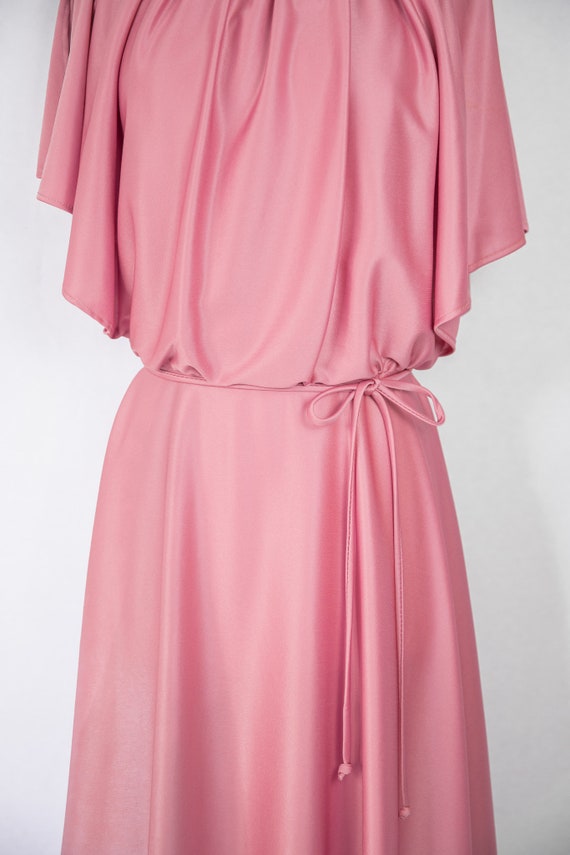 1970s rose colored dress / blouson cape sleeve - image 6