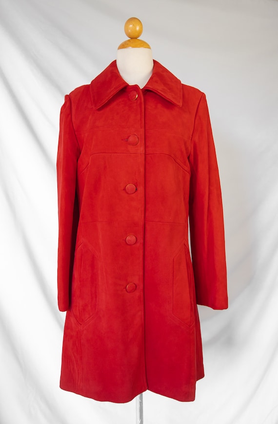 1960's Orange Red Biba Style Suede Coat / Small - image 2