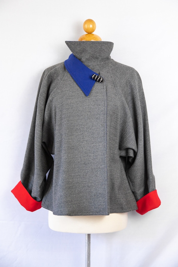 1980s Chloé grey & blue swing coat with asymmetri… - image 8