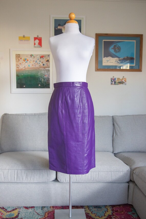 1980s Purple Genuine Leather Skirt