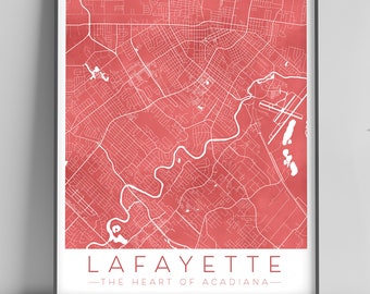 Lafayette, Louisiana, the heart of Acadiana map print