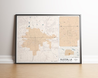 Ruston, Louisiana map - City map print on museum quality matte paper