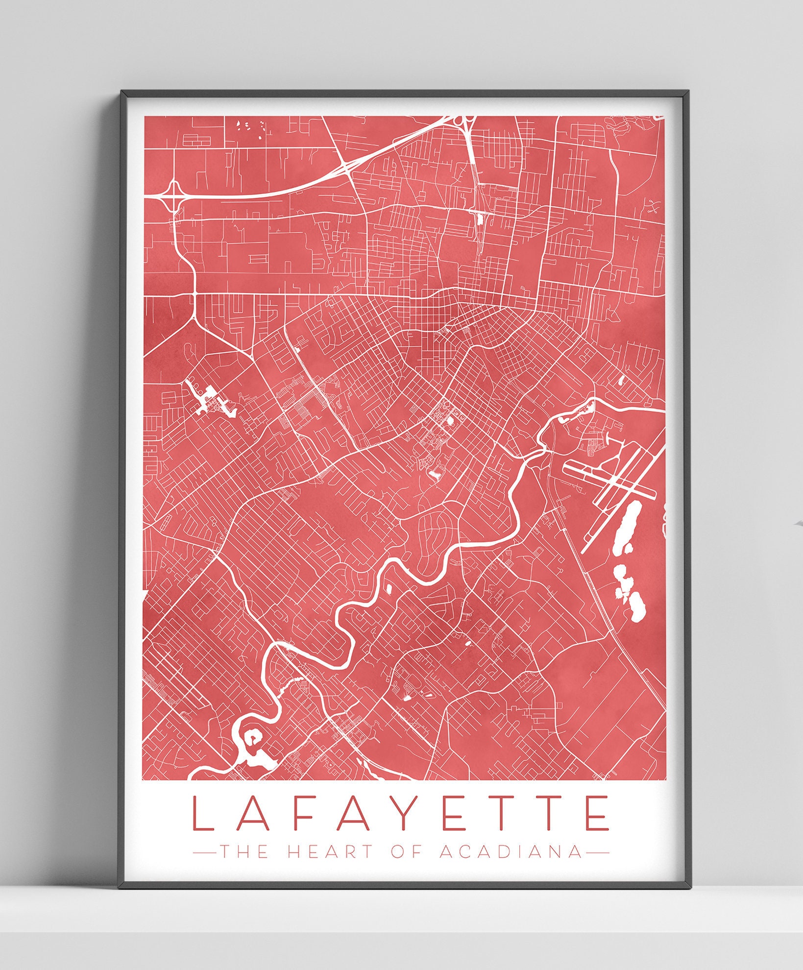 Lafayette, Louisiana, the heart of Acadiana map print