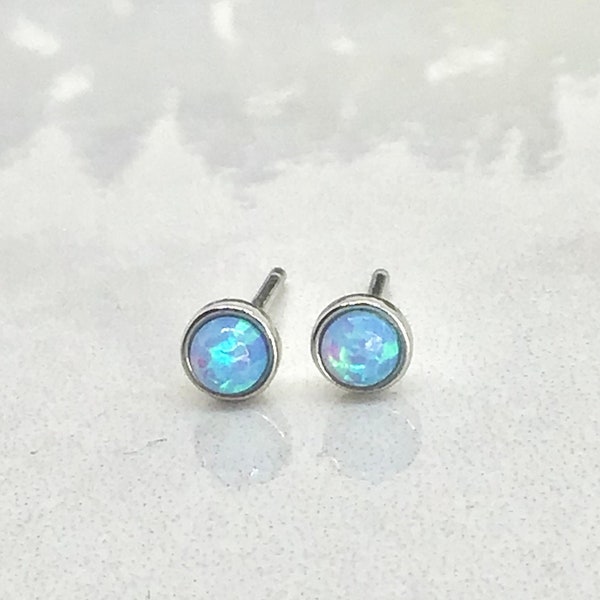 Tiny sky blue opal stud earring sterling silver • sky blue opal round stud earrings • dainty opal studs • minimalist opal studs • tiny studs