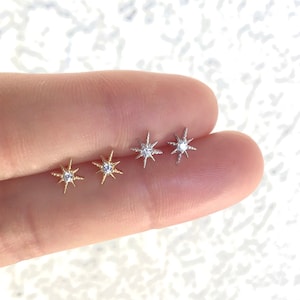 North Star Stud Earring Sterling Silver, Star Stud, Starburst Earring, Galactic Star Earring, Celestial Jewelry, Minimalist Dainty Stud