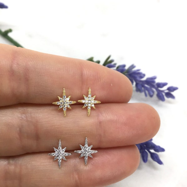 North Star Earring,Celestial Earring,Star Stud,Starburst Earring,Galactic Jewelry,Minimalist Earring,Dainty Stud,Gift For Woman,Guiding Star