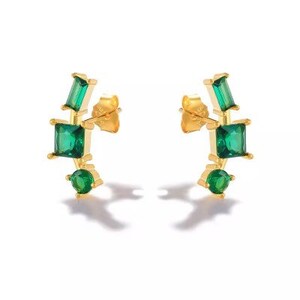 Green emerald stud earring sterling silver dainty ear crawler studs irregular stud earrings emerald cluster earrings Emerald studs image 2