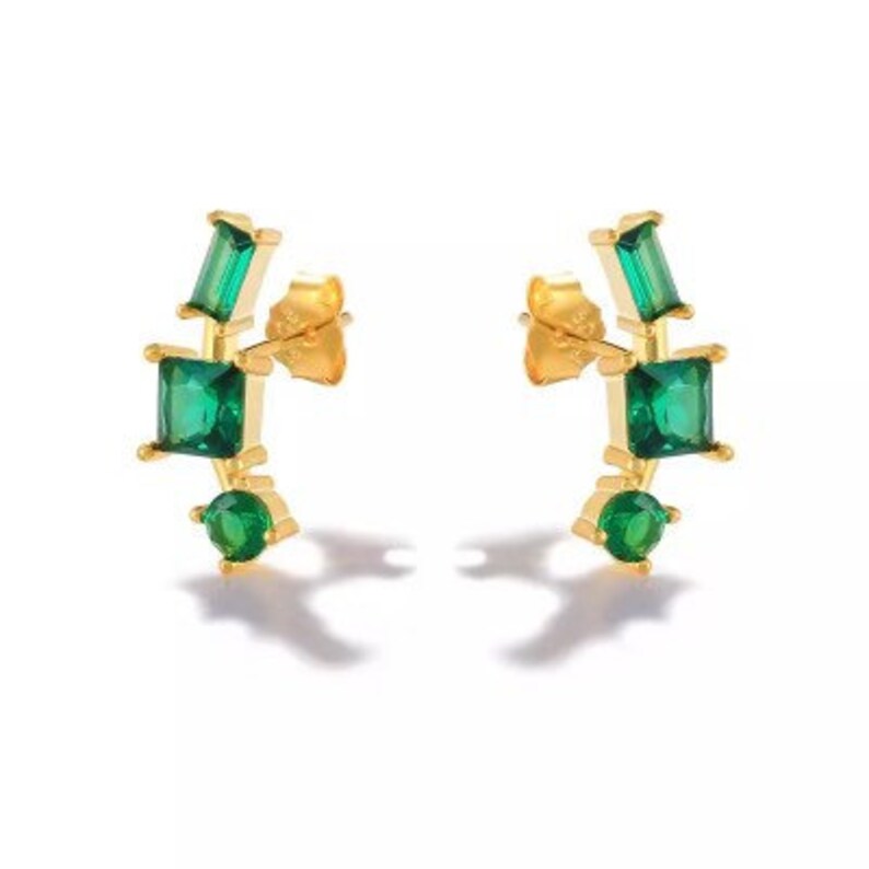 Green emerald stud earring sterling silver dainty ear crawler studs irregular stud earrings emerald cluster earrings Emerald studs image 2