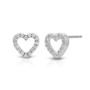Tiny Silver Open Heart Stud Earring Crystal Heart - Etsy