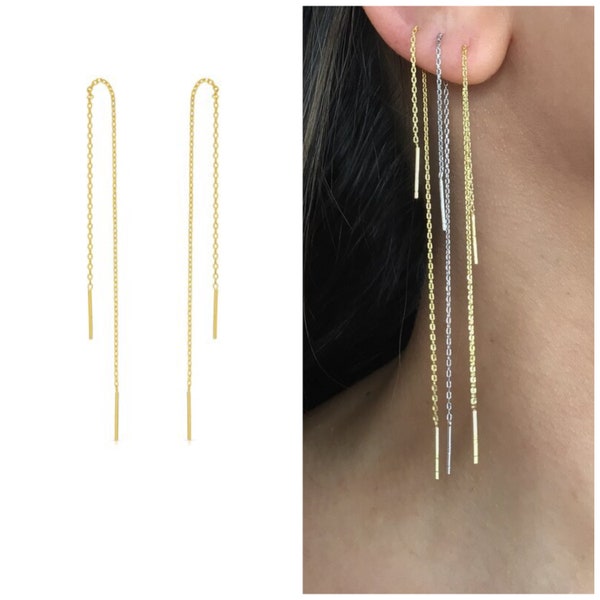 Long plain chain ear threader sterling silver • gold ear threader • silver ear threader • kids gift • chain thread earrings • ear threader