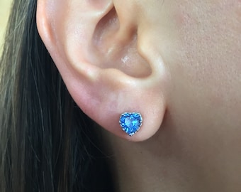 Details about / .925 Sterling Silver 6 MM Heart-shaped Light Blue CZ Post Stud Earrings MSRP $67