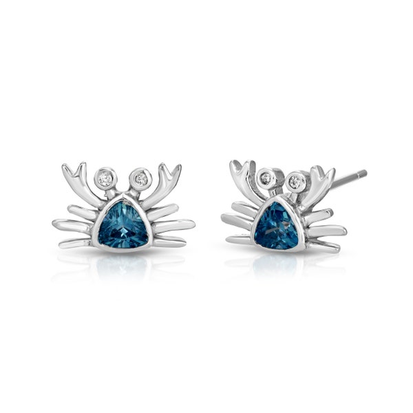 Blue topaz crab stud earring sterling silver • cute crab studs • CZ crab stud earrings • minimalist earring • animal earrings • sea earrings